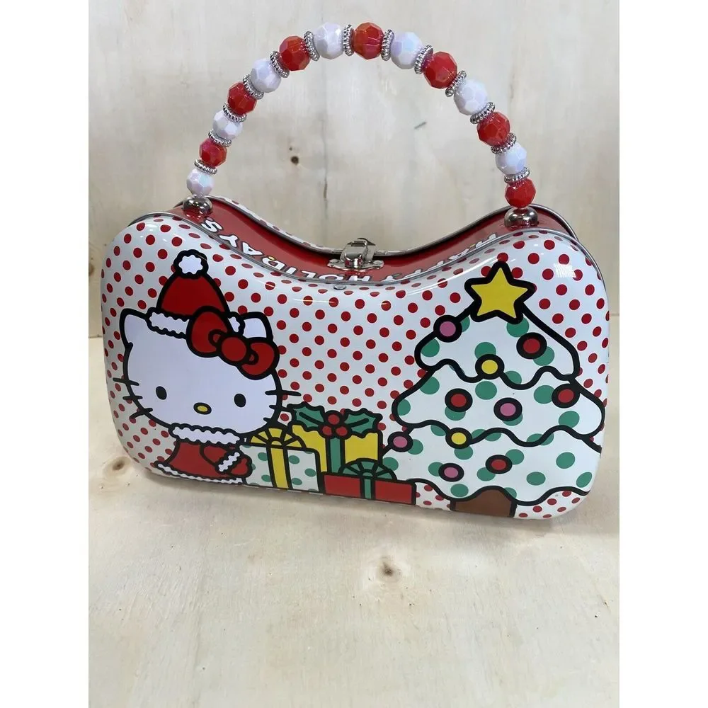 SANRIO Hello Kitty Christmas Purse Tin Carry‎ Case Holiday Storage Box Anime NEW